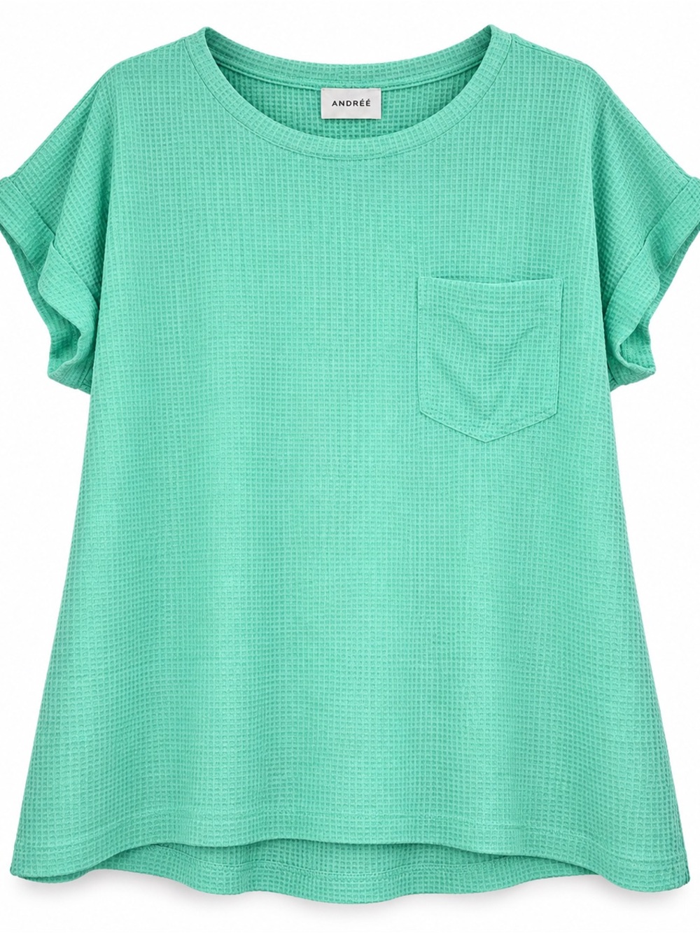 ANDRÉE by Unit M Mint Waffle Knit Pocket Short Sleeve Top NWT